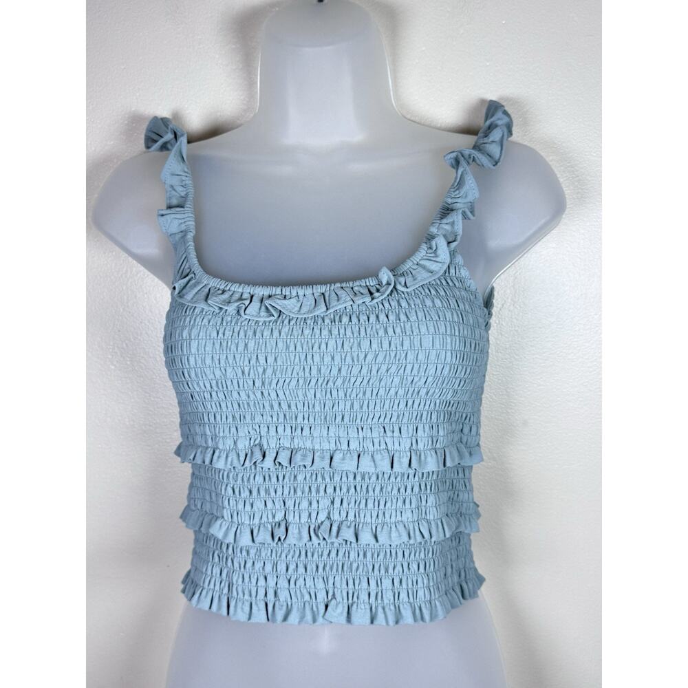Love Tree Milkmaid Babydoll Cropped Top Size L Coquette Smocked Ruffle Cottage